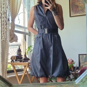 Joseph Ribkoff gray sleeveless mock neck stretch full zip pockets dress size 8